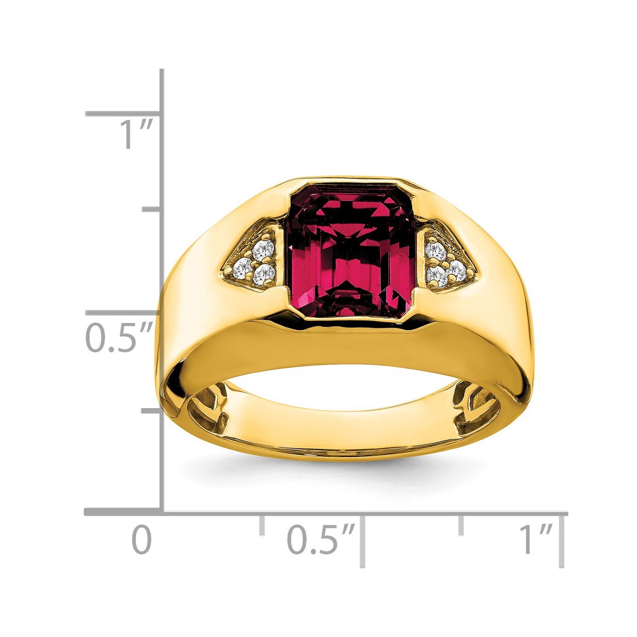 14k Emerald-cut Created Ruby and Diamond Mens Ring-2