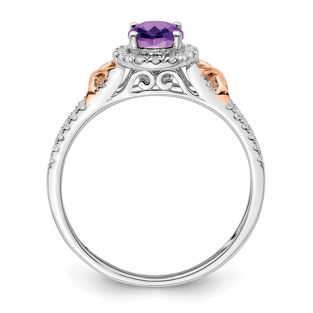 14k White Gold with RG Accent Amethyst and Diamond Halo Ring-1