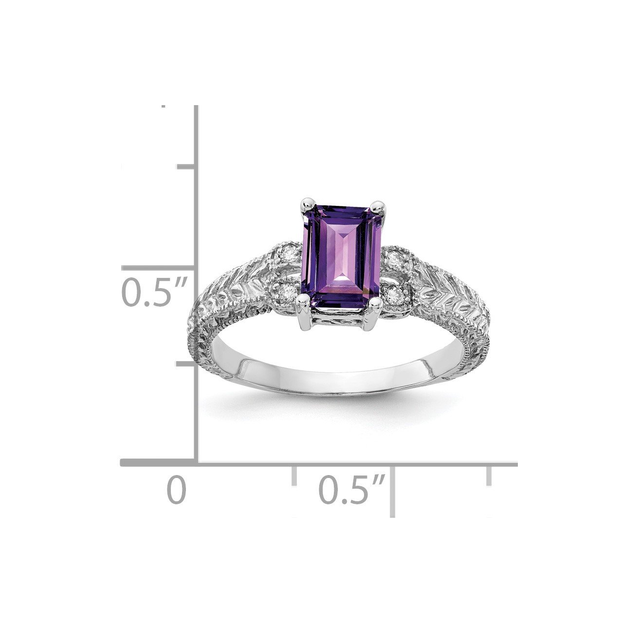14k White Gold 7x5mm Emerald Cut Amethyst AA Diamond ring-1