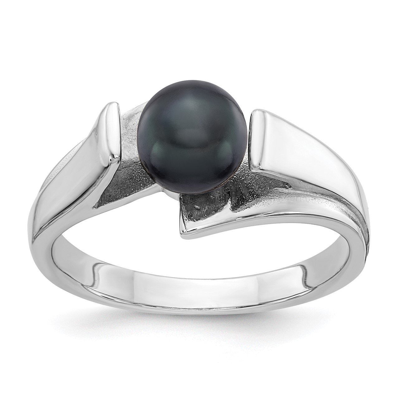 14k White Gold 6mm Black FW Cultured Pearl ring-0