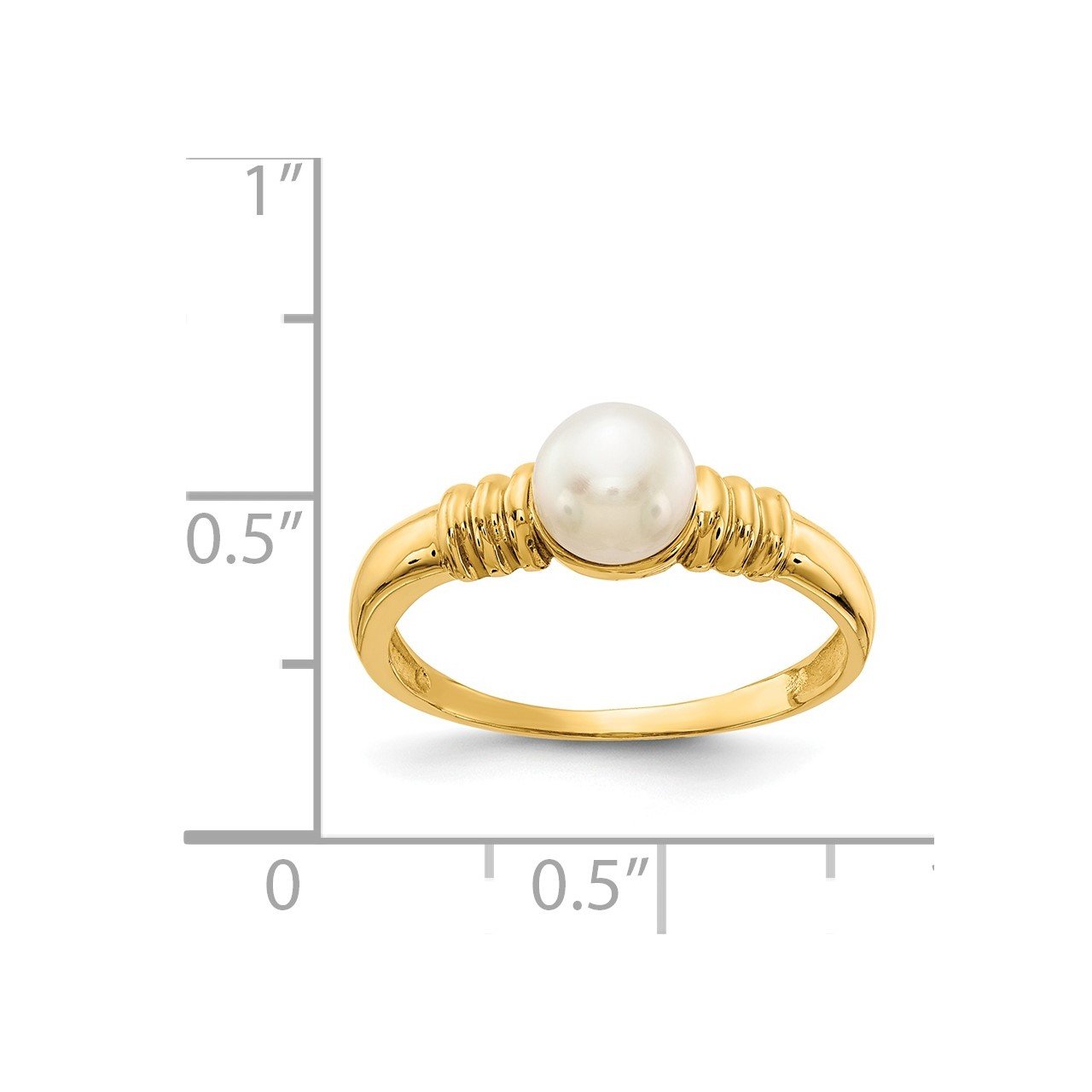 14K 5-6mm White Button Freshwater Cultured Pearl Ring-2