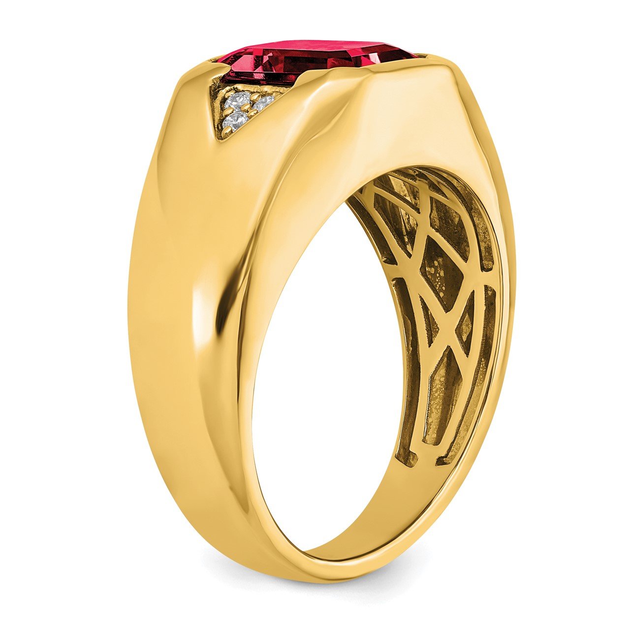 14k Emerald-cut Created Ruby and Diamond Mens Ring-6