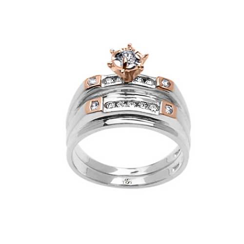 14k Two Tone Gold Channel Set Natural Diamond Wedding Set (Center Stone Not Included)-1