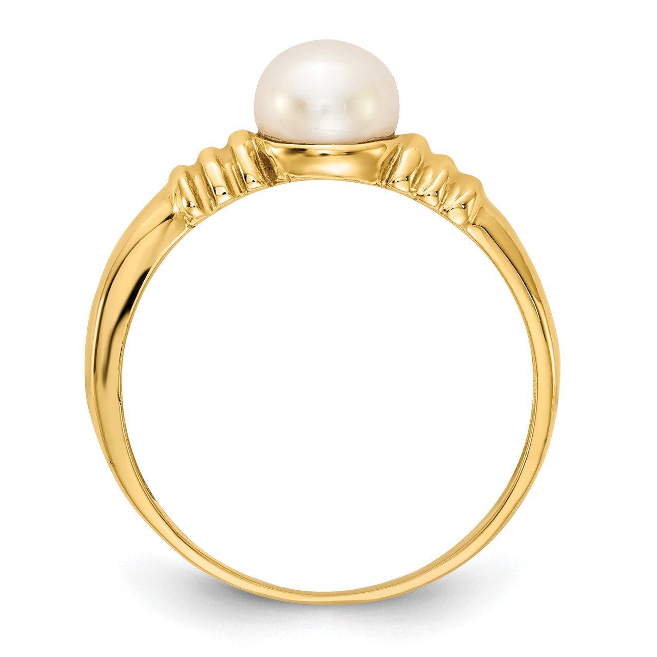 14K 5-6mm White Button Freshwater Cultured Pearl Ring-1