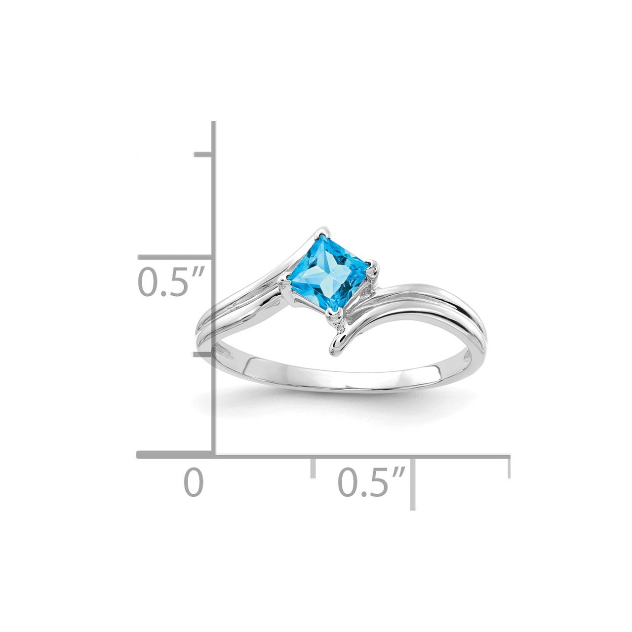 14k White Gold 4mm Princess Cut Blue Topaz ring-1