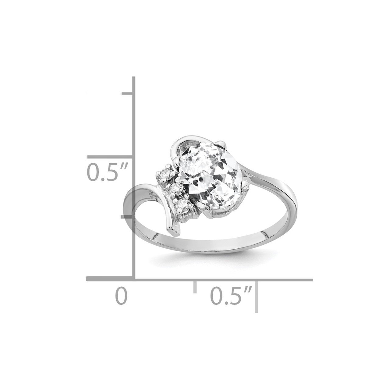 14k White Gold 8x6mm Oval Cubic Zirconia AA Diamond Ring-1
