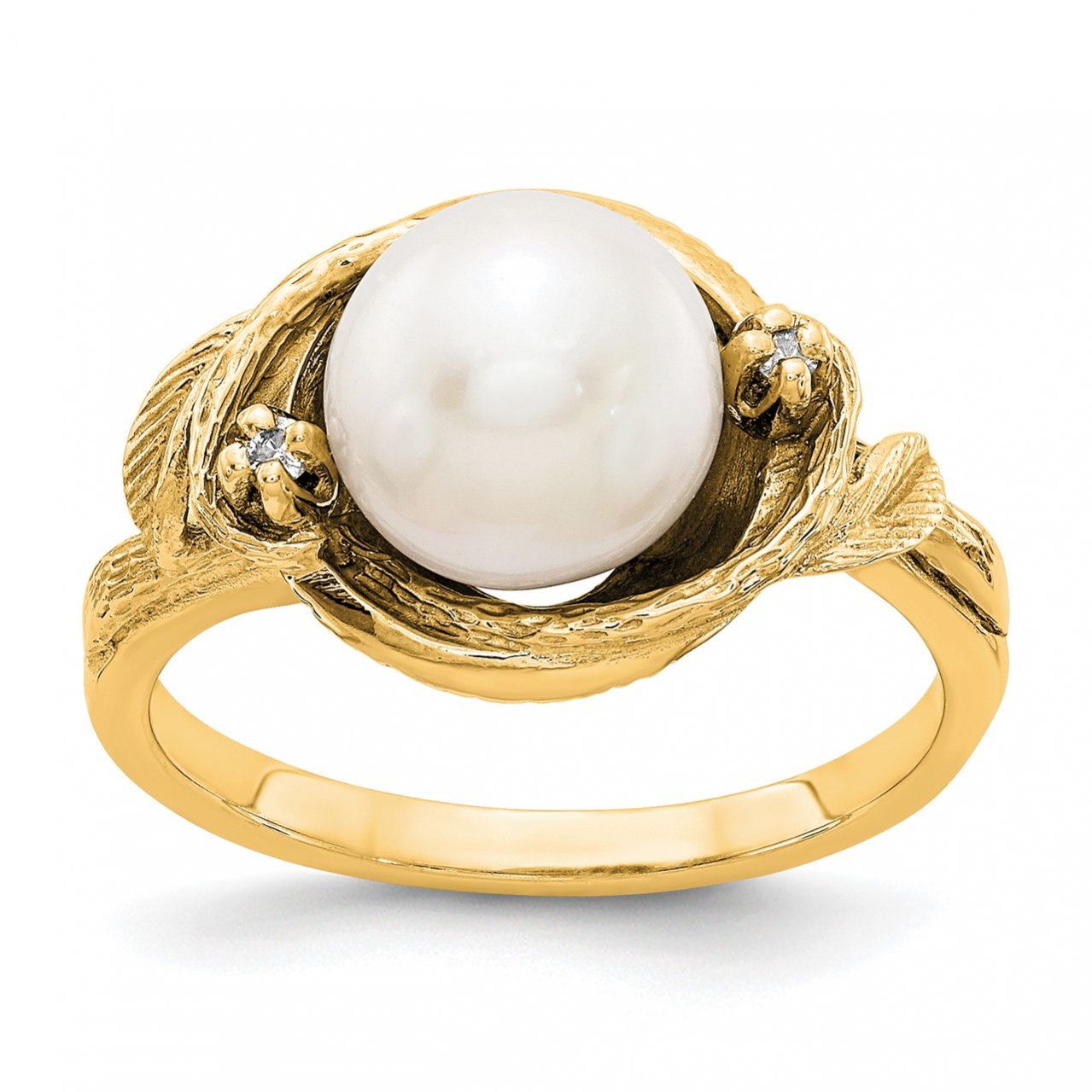14k 7.5mm FW Cultured Pearl VS Diamond ring