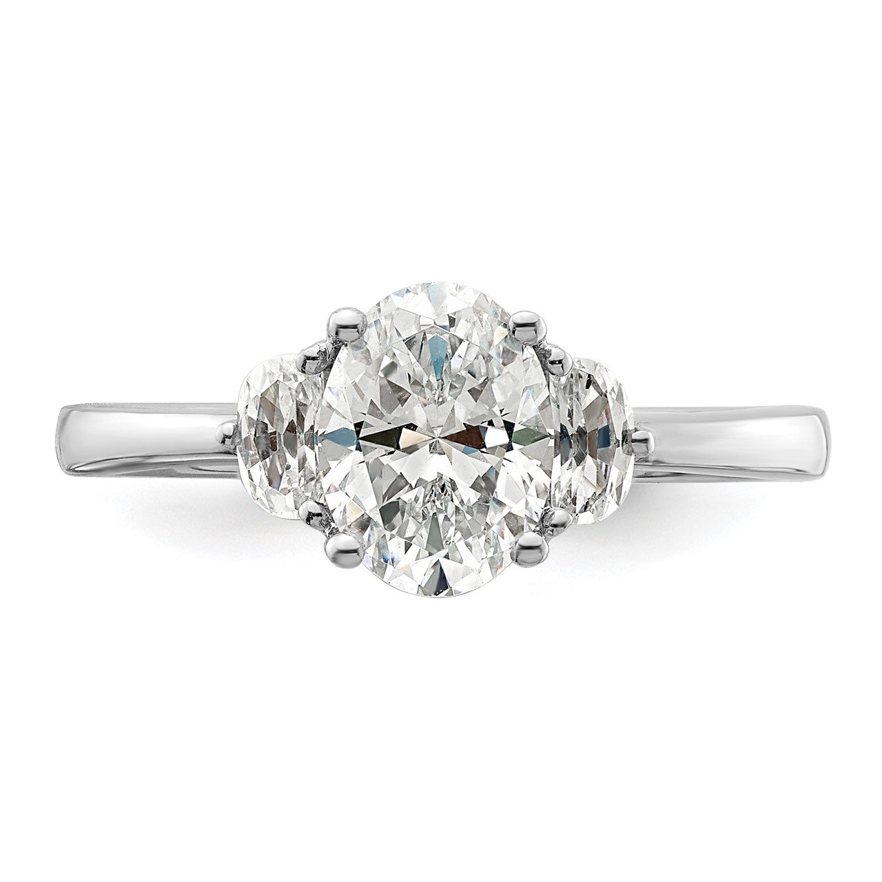 14k White Polish 3 Stone Half Moon/Oval Semi-Mount Dia Ring-3