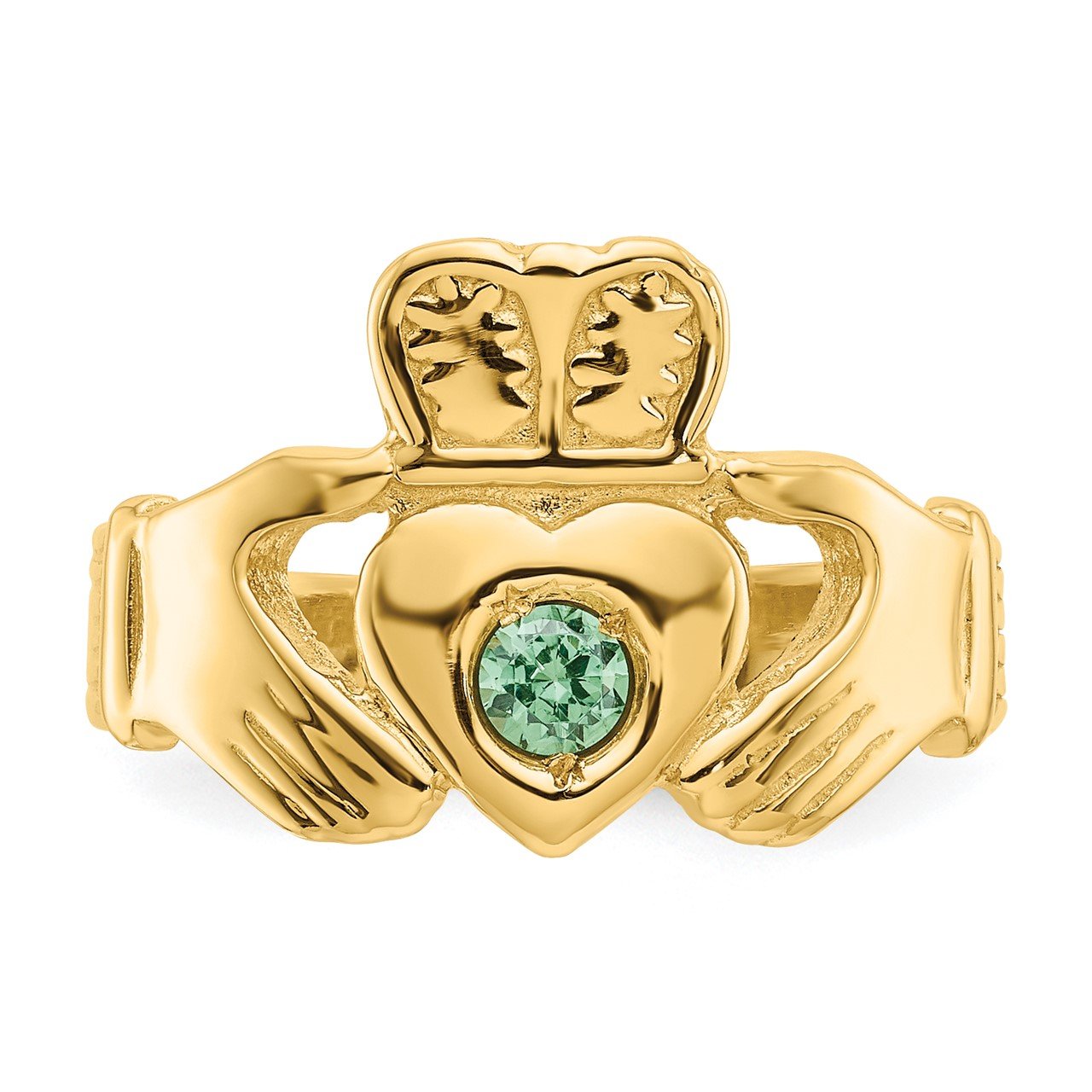 14k Imitation Green Stone Claddagh Ring-4