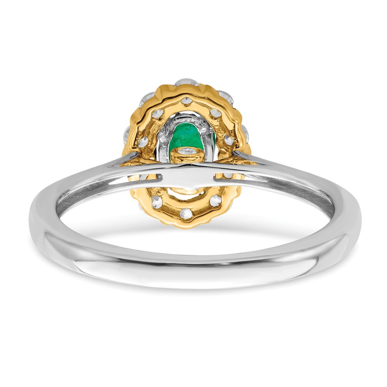 14k Two-tone Emerald and Diamond Halo Ring-5