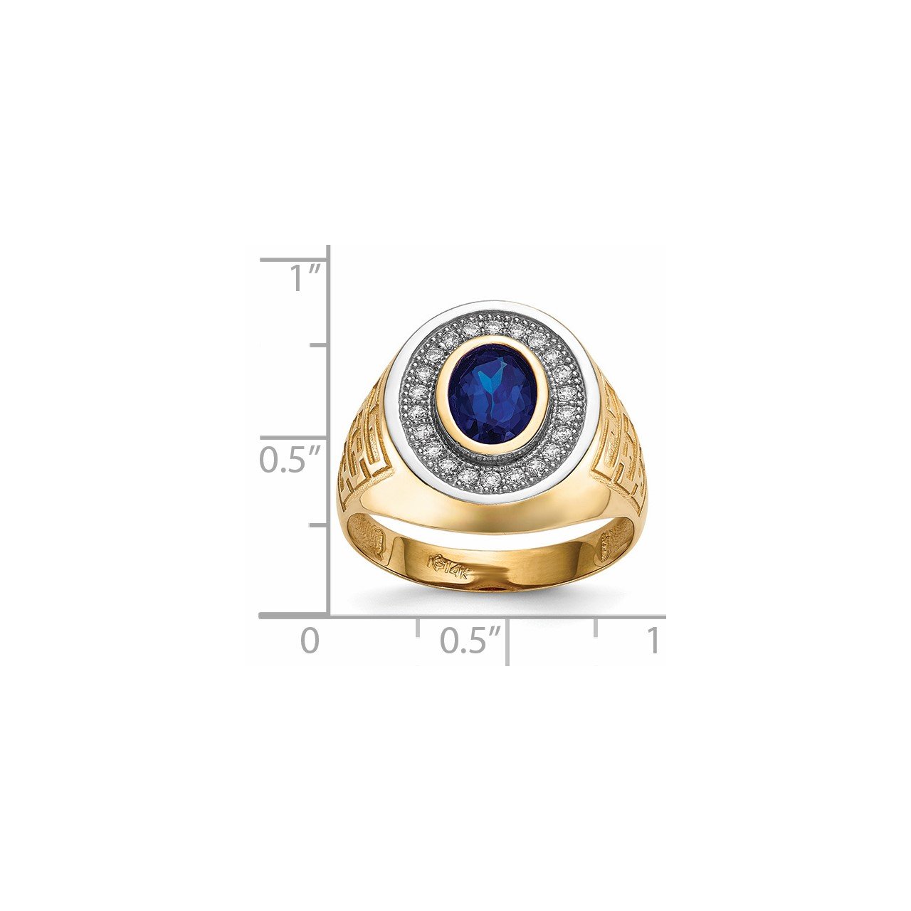 14k with Rhodium CZ and Oval Blue CZ Mens Ring-3
