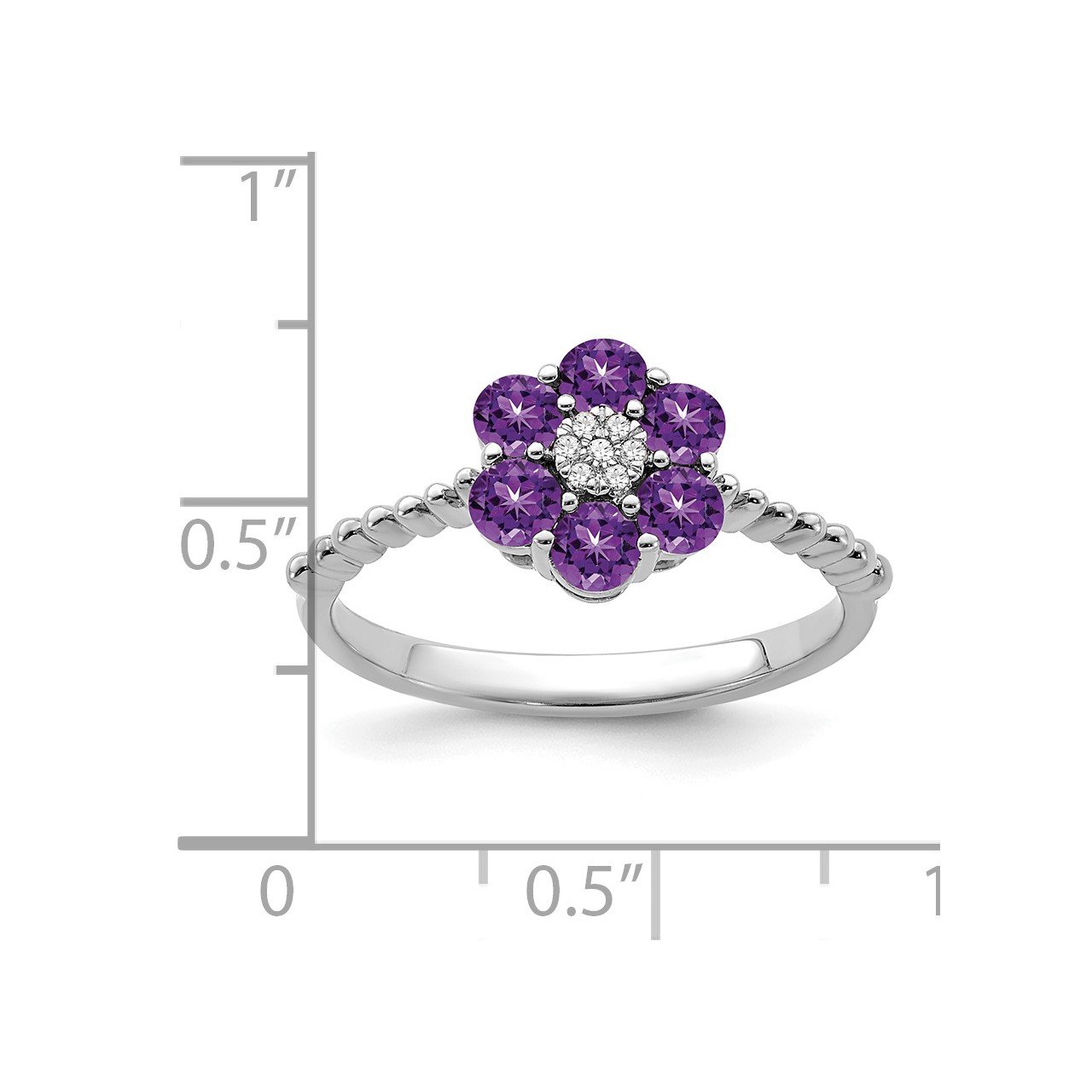 14k White Gold Amethyst and Diamond Floral Ring-2