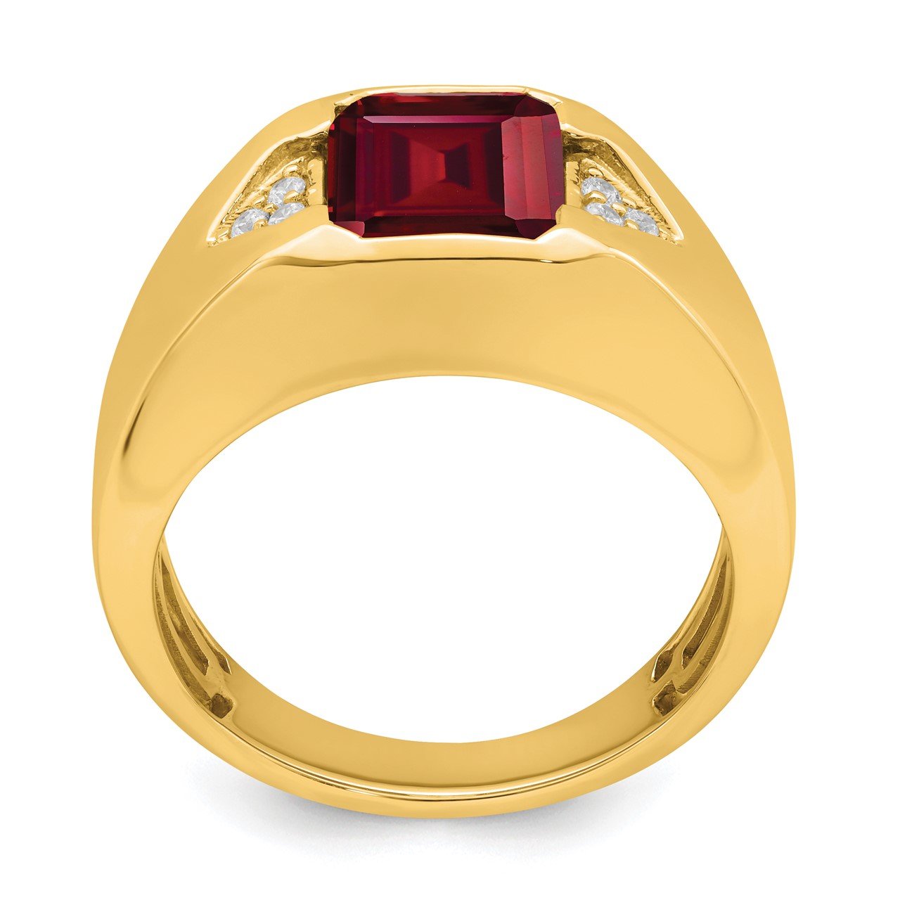 14k Emerald-cut Created Ruby and Diamond Mens Ring-1