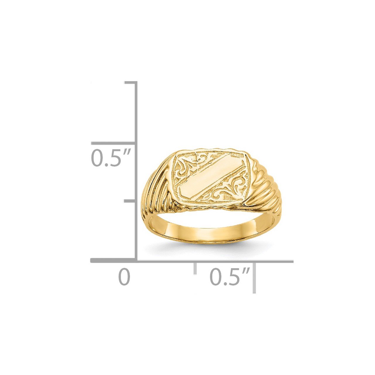 14K Gold Polished Baby Rectangle Signet with Stripes Ring-2