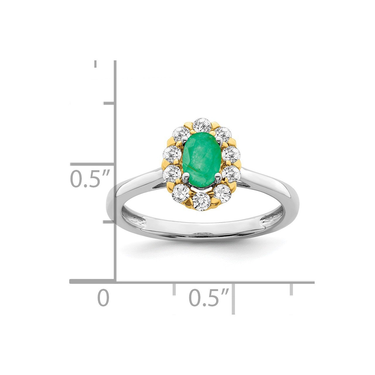 14k Two-tone Emerald and Diamond Halo Ring-2