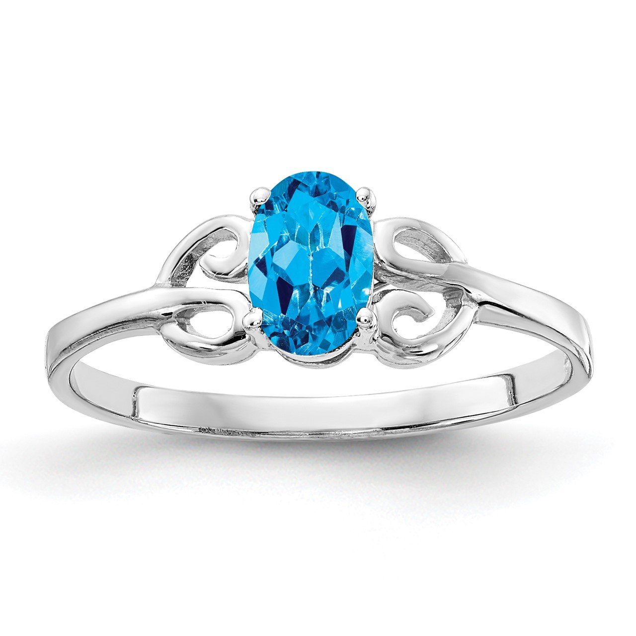 14k White Gold 6x4mm Oval Blue Topaz ring | The Gold Store