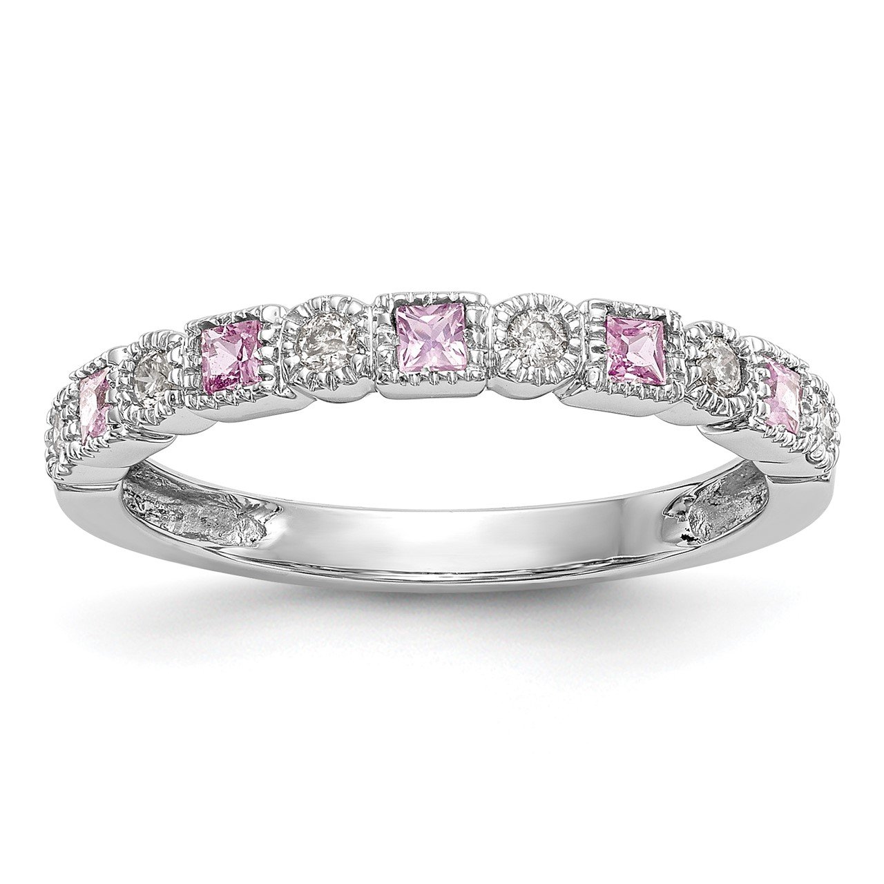14k White Gold Diamond with Pink Sapphire Band