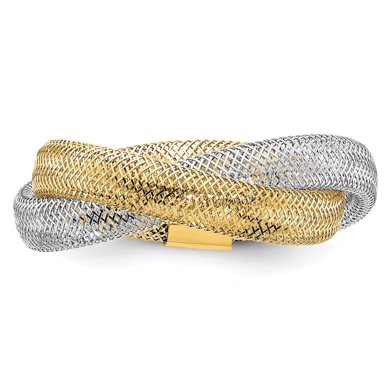 14K Two-tone Gold Woven Mesh Stretch Ring-3