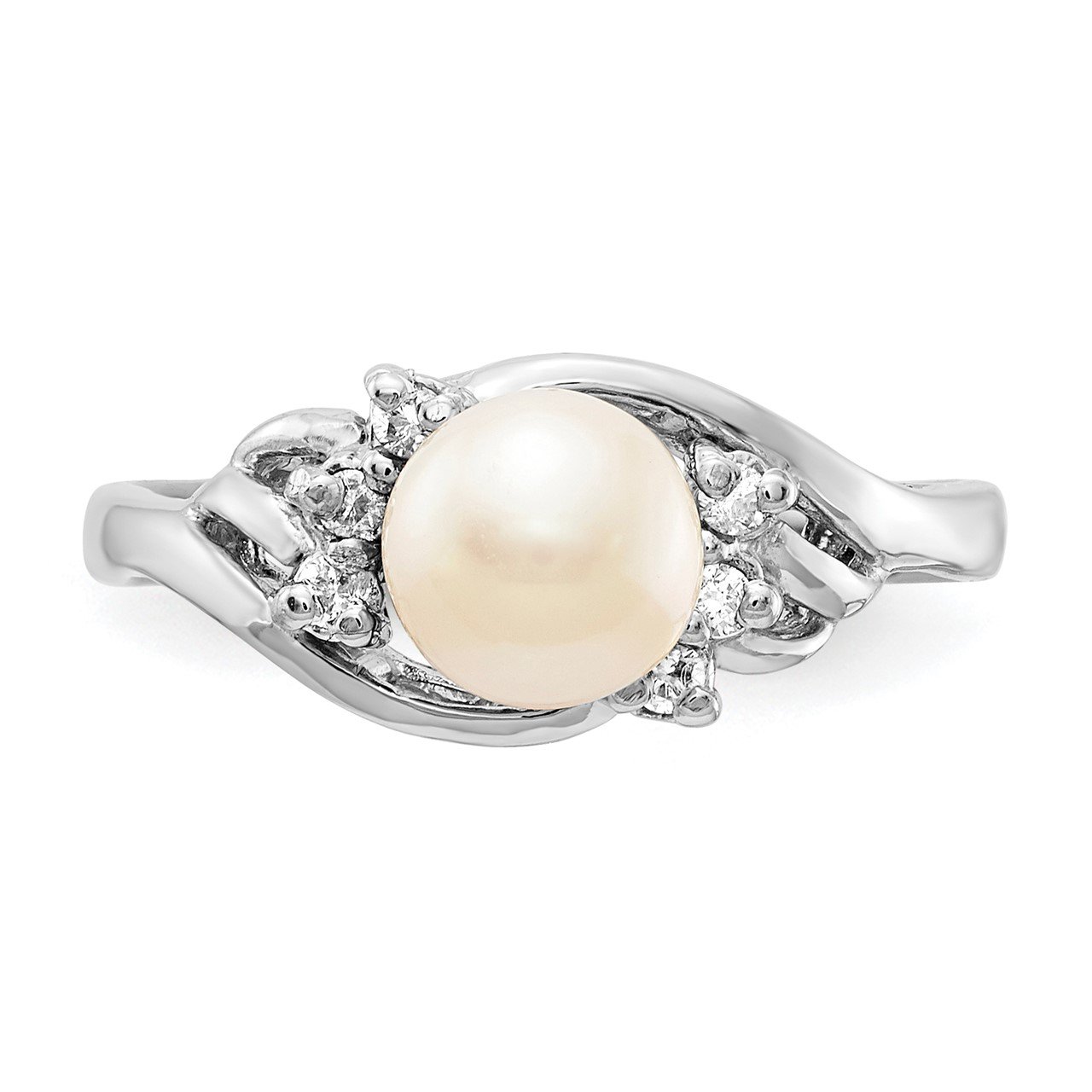 14k White Gold 6mm FW Cultured Pearl A Diamond ring-3