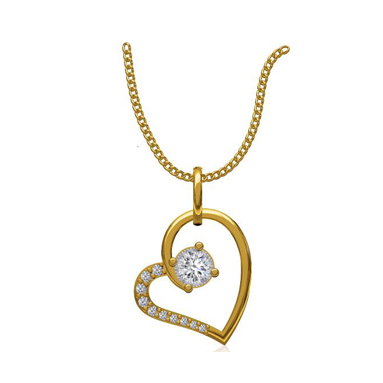 14k Yellow Gold 0.131 Ct. Diamond or Gemstones Heart Shape Pendant Necklace